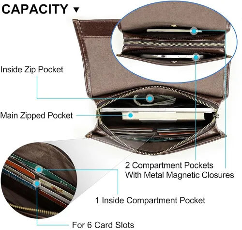 Vista 4 de Contacts Genuine Leather Mens Clutch Bag Code Lock Anti Theft Travel Clutch Wallet Clutches Organizer