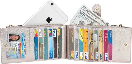 Vista 3 de Travelambo RFID Billetera de mujer con varios compartimientos para varias tarjetas con bolsillo con cierre, talla única