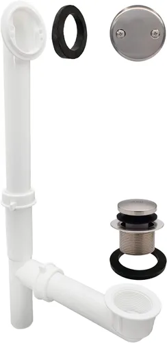 Westbrass 593244-07 – Juego de desagüe y rebosadero tubular blanco de 14" x 1-1/2" para bañera con tapón de drenaje de punta y placa frontal de dos