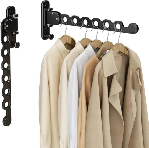 Vista 10 de Estante de Secado de Ropa, Tendedero de Ropa Retráctil y Plegable para Montaje en Pared para Interior, Estante de Colgar Ropa Ahorrador de Espacio