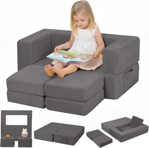 Vista 23 de MeMoreCool Sofá infantil que brilla en la oscuridad – Sofá modular plegable para niños pequeños (arcoíris) Sofá de juegos convertible