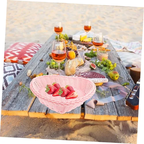 Vista 6 de BESTOYARD Cesta de ratán de amor, cesta de pastos marinos, cesta de plástico para alimentos, cestas de almacenamiento apilables, cesta de pan, cesta