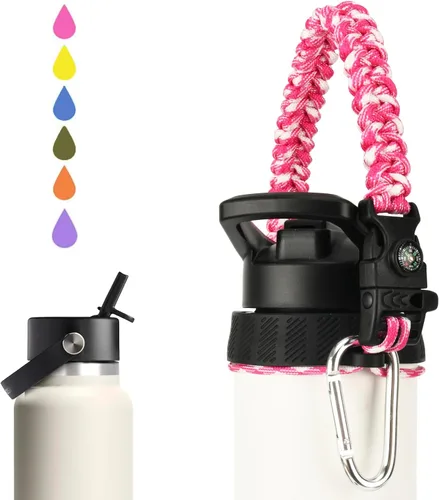 Vista 10 de Paracord Handle for Hydro Flask Water Bottles Standard/Wide Mouth, Strap Holder with Safety Rubber Ring & Carabiner, Easy to Carry and Durable