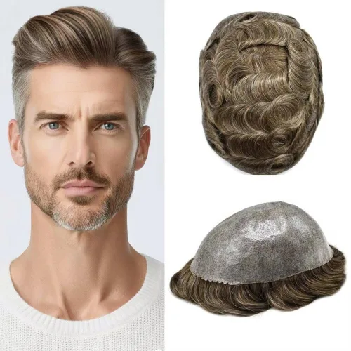 Vista 65 de Men's 8X10 All Poly Toupee Real Human Hair Replacement System, 0.1mm Thin Skin PU Injected Hairpiece, Scallop PU Front Natural Hairline #1 Jet