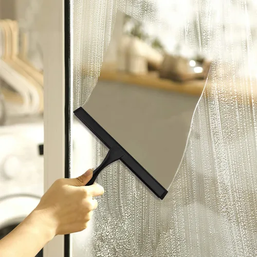 Vista 6 de Escobilla de ducha para puertas de cristal, escobilla de ducha de 10 pulgadas, color negro mate para puertas de ducha, espejo, ventanas, con gancho