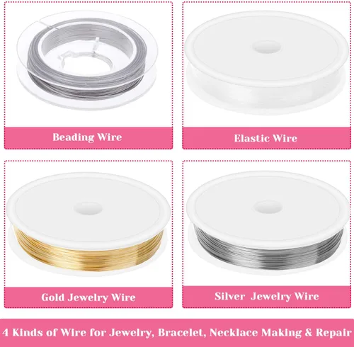 Vista 5 de cridoz Kit de suministros para hacer joyas: herramientas, alicates, alambre de cuentas, cuentas y abalorios, para hacer collares, aretes y pulseras