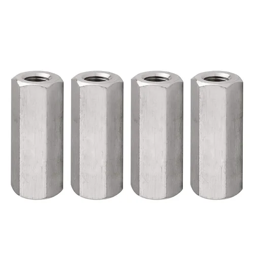 Paquete de 4 tuercas de acoplamiento métricas hexagonales M10 X 1.5 de paso de 1.772 in de longitud, 0.669 in, tuercas de acoplamiento de varilla de