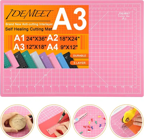 Vista 14 de Alfombrilla de corte autorreparable de 9 x 12 pulgadas, alfombrilla de costura giratoria Idemeet para manualidades, protector de mesa de hoja de 5