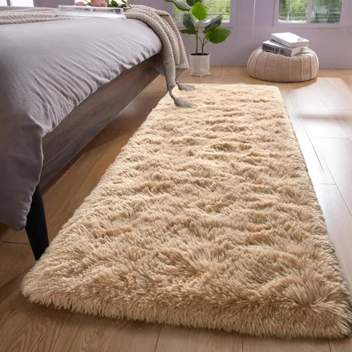 YJ.GWL Alfombras de pasillo esponjosas para dormitorio, sala de estar, alfombra de pelo suave de 2 x 6 pies, alfombra de felpa beige antideslizante