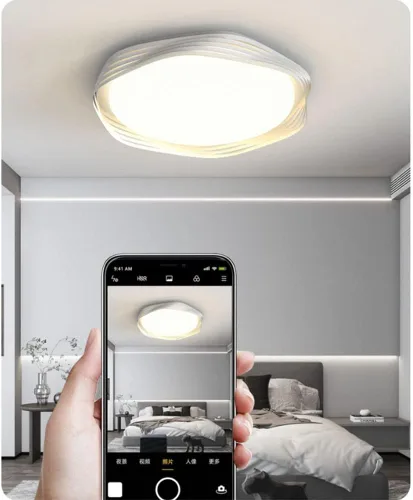 Vista 6 de Genérico Araña moderna, Modern Romantic Ceiling Light Fixture Dimmable Flush Mounted Lamp for Living Room Bedroom Kitchen White Acrylic LED