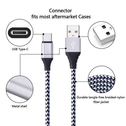 Vista 2 de FiveBox Paquete de 5 cables USB tipo C de 6 pies, cable de carga rápida, compatible con Motorola Razr, Edge, Moto G10 G9 G8 G7 Power Plus Play, Edge