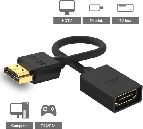 Vista 9 de VCE Paquete de 2 adaptadores HDMI macho a hembra giratorios HDMI extensión convertidor chapado en oro para Google Chrome Cast, Roku Streaming Stick