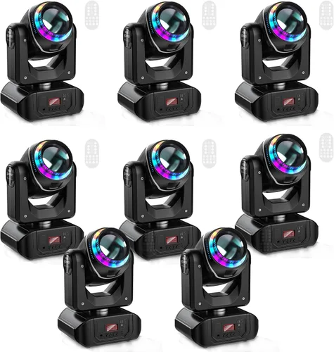 DMX - Paquete de 8 luces LED de cabeza móvil de 108 W con prisma giratorio de 18 facetas, luces de escenario de iluminación para DJ con 10 gobos y