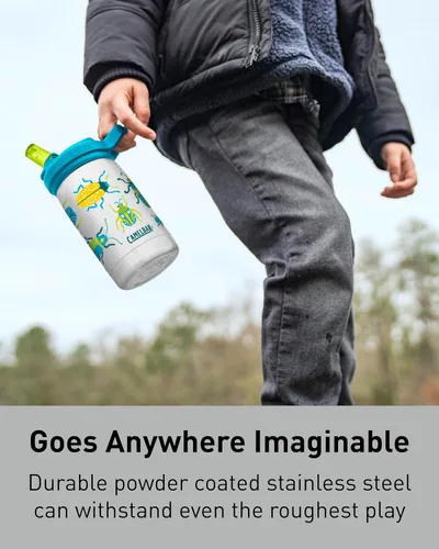 Vista 2 de CamelBak Eddy+ Kids - Botella de agua con válvula de mordida y pajita aislada de acero inoxidable, perros en bicicleta, 12 onzas