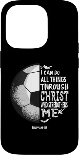 Vista 17 de Funda para iPhone 17 con versículo bíblico de fútbol Christian Sayings Philippians 4:13