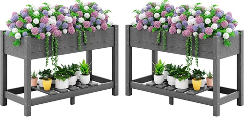 Vista 13 de SERWALL Cama de jardín elevada, negra, 43 x 17 x 30 pulgadas