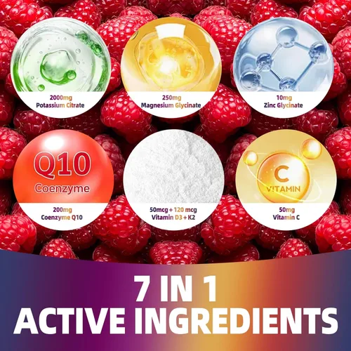 Vista 4 de Gomitas de citrato de potasio de 2000 mg, gomitas de electrolitos de alta potencia, suplemento de potasio con glicinato de magnesio, zinc, vitamina