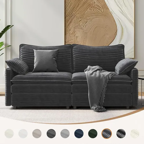 Vista 8 de Vesgantti 74" Cloud Couch for Living Room, 2 Seaters Deep Seat Sectional Modular Sofa, Double Cushion Corduroy Small Sofas Living Room Couches for
