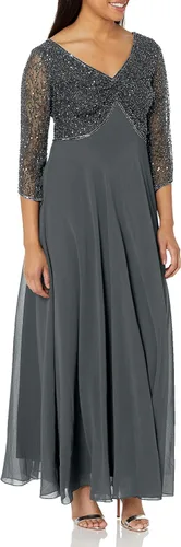 Vista 10 de J Kara Vestido largo de manga 3/4 con cuello en V y cuentas para mujer Negro/Arma/Mercurio