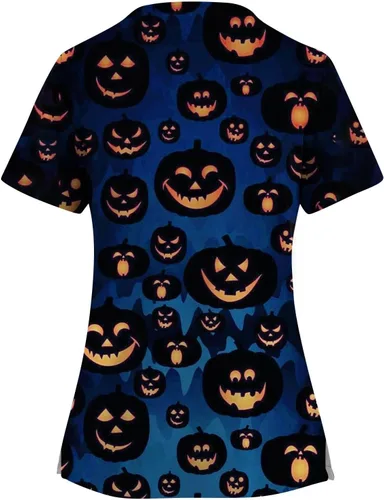 Vista 2 de Ropa quirúrgica para mujer, camisas de manga corta con bonito estampado a la moda, suave, elástico, cuello en V, uniforme de trabajo, fácil cuidado