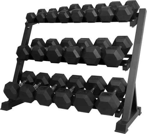 Vista 9 de RITFIT Rubber Hex Dumbbells Set with Rack, 180-780LB Heavy-Duty Cast Iron Core, Knurled Chrome Handle, Space-Saving Storage Rack for Home Gym
