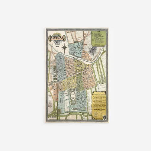 Vintage Map of Santiago, Chile from 1895 Photo Print Poster Unique Gift Old Ancient Historic // Size: 15 x 10 Inches