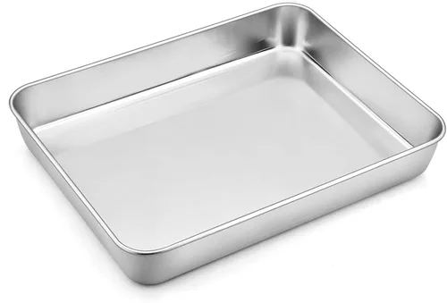 Vista 8 de P&P CHEF Sartén para lasaña de 9.3 pulgadas, bandeja de acero inoxidable para hornear, bandeja rectangular para brownie para hornear lasaña/carnes