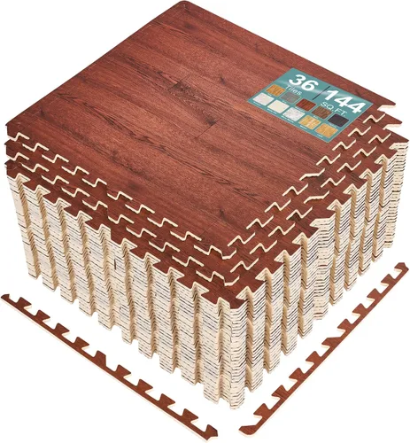 Vista 31 de Sorbus Losetas de suelo de madera veteada, esteras de espuma EVA entrelazadas, losetas de 3/8" de grosor para suelos de madera, esteras de ejercicio