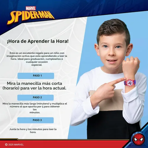 Vista 5 de Marvel Spider-Man Kids' Plastic Time Teacher Analog Quartz Nylon Strap Watch