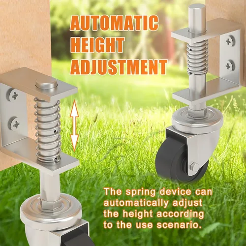 Vista 4 de Rueda de puerta de 2 pulgadas para puertas de madera, rotación de 360 grados, neumático de goma sólida, capacidad de 80 libras, con resorte, incluye