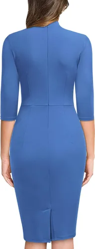 Vista 2 de Miusol - Vestido entallado de cóctel, plisado, estilo retro, cuello medio.