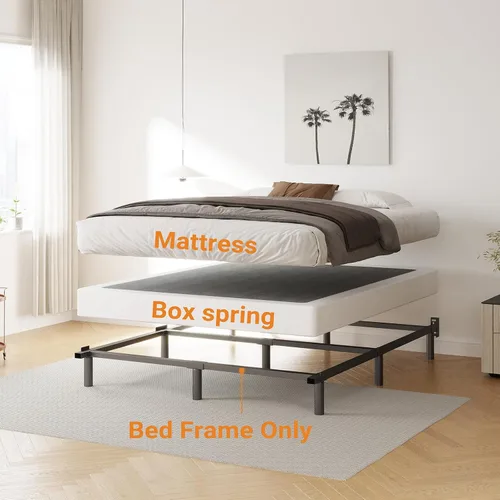 Vista 6 de Base de cama de metal tamaño King, soporte Hith de 7 pulgadas para somier y base de colchón, marcos de cama Heavy Duty Basics, sin ruido, fácil