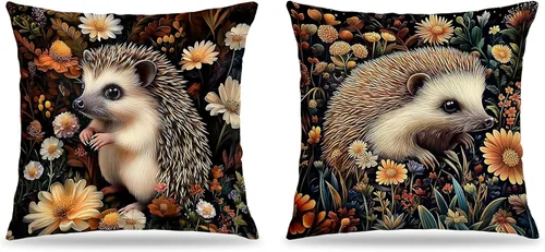 Vista 41 de Juego de 2 fundas de almohada de 18 x 18 pulgadas inspiradas en William Morris, estilo Art Deco, fundas decorativas de almohada con diseño de búho