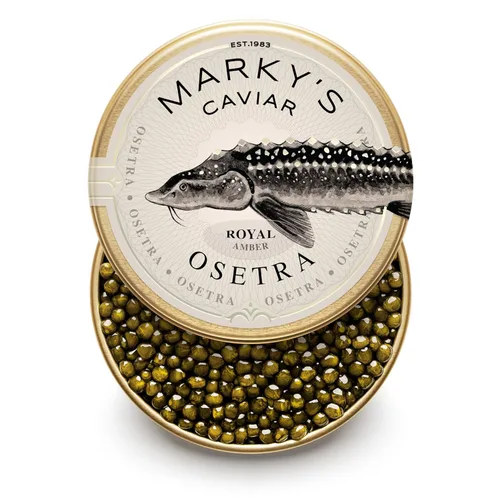 Caviar negro de esturión Marky's Royal Amber Osetra - 1.75 oz / 50 g - Malossol Osetra negro – GARANTIZADO DURANTE LA NOCHE