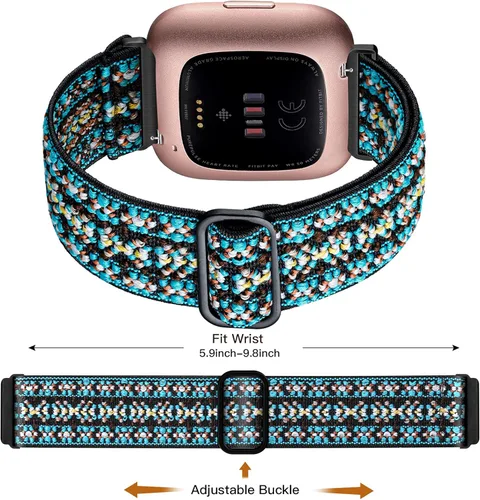 Vista 9 de Maledan Paquete de 3 correas elásticas compatibles con Fitbit Versa 2 bandas para mujeres y hombres, correas elásticas ajustables de nailon