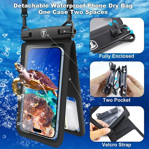 Vista 5 de Njjex Bolsa impermeable doble espacio para teléfono – Paquete de 2 fundas impermeables para teléfono S25 Ultra S24 S23 S22 S21+ S20 S10 S9 Note 20