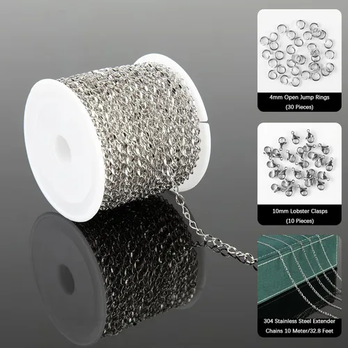 Vista 16 de UMAOKANG Cadenas de joyería de plata de 65 pies para fabricación de joyas, carrete de eslabones de cadena de cable plano, manualidades, aretes