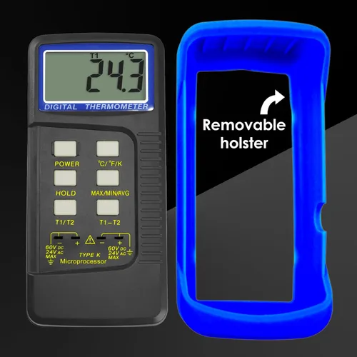 Vista 9 de Termómetro de termopar digital tipo K de doble canal Termómetro HVAC Medidor de temperatura con 4 termopares, medición de temperatura MAX/MIN/PROM