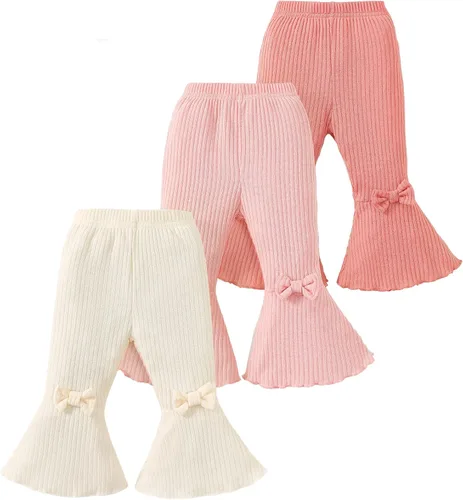 Mioglrie Pantalones para Bebé Niña Leggings de Niña Pequeña Paquete de 3 Pantalones Acampanados para Recién Nacido 3 6 9 12 18 24 Meses Pantalones