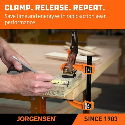 Vista 7 de Jorgensen Juego de abrazaderas de barra de 4 pulgadas, abrazadera de barra de trinquete para carpintería, abrazadera de engranaje de liberación