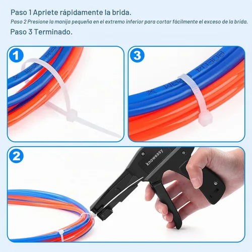 Vista 6 de Knoweasy Pistola para Bridas de Cable y Brida de Cable - Herramienta de Sujeción y Corte al Ras con Mango de Acero, Herramienta para Bridas de Cable