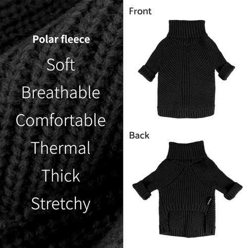 Vista 5 de Fitwarm Suéter de cuello alto para perro, abrigo térmico de punto para mascotas, ropa de invierno para perros pequeños, ropa de gato, negro, XS