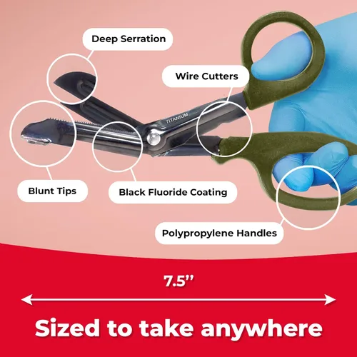 Vista 3 de Ever Ready First Aid Tijeras De Vendaje En Autoclavable Titanio Bonded 7 1/4" Bent - Olive Green