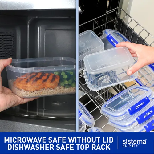 Vista 4 de Sistema KLIP IT Recipiente para almacenar alimentos, 5 L, hermético y apilable, sin BPA, transparente con sujetadores azules