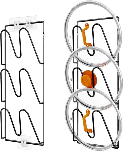 Durmmur Paquete de 2 estantes organizadores de tapas de ollas, soporte para tapas de ollas de 6 niveles para puerta de gabinete/pared, adhesivo sin