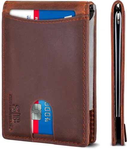 Vista 9 de SERMAN BRANDS RFID Blocking Slim Bifold Genuine Leather Minimalist Front Pocket Wallets for Men with Money Clip Thin Mens