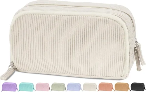 Sooez Estuche de Lápices de Gran Capacidad con Funda para Bolígrafos, Bolsa de Lápiz de Corduroy Suave con 3 Compartimentos, Múltiples Bolsillos,