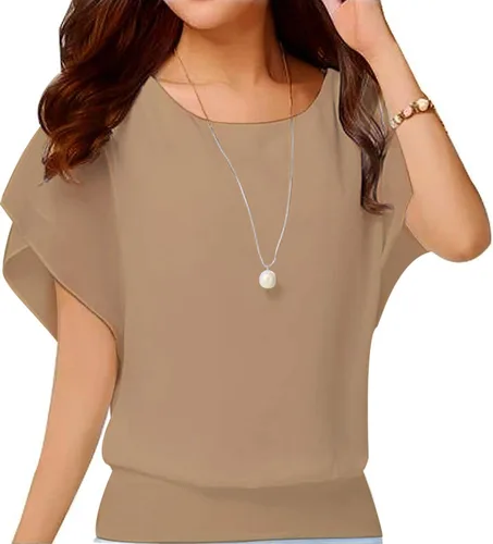 Vista 33 de VIISHOW - Blusa de gasa y de manga corta para mujer, estilo holgado y casual Negro