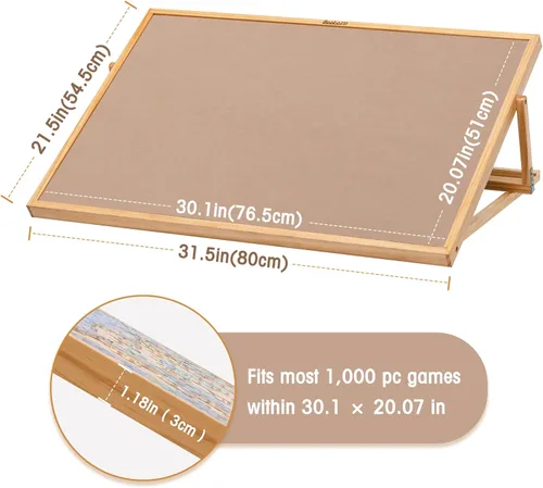 Vista 5 de Becko US Tablero de rompecabezas inclinable de 1000 piezas con soporte integrado, mesa de rompecabezas ajustable con 5 ajustes de ángulo, plataforma