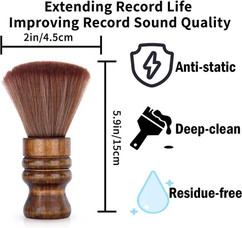 Vista 4 de Cepillo limpiador de discos de vinilo, cepillo limpiador de discos de audio, cepillo suave de madera, diseño retro, antiestático, limpieza de polvo